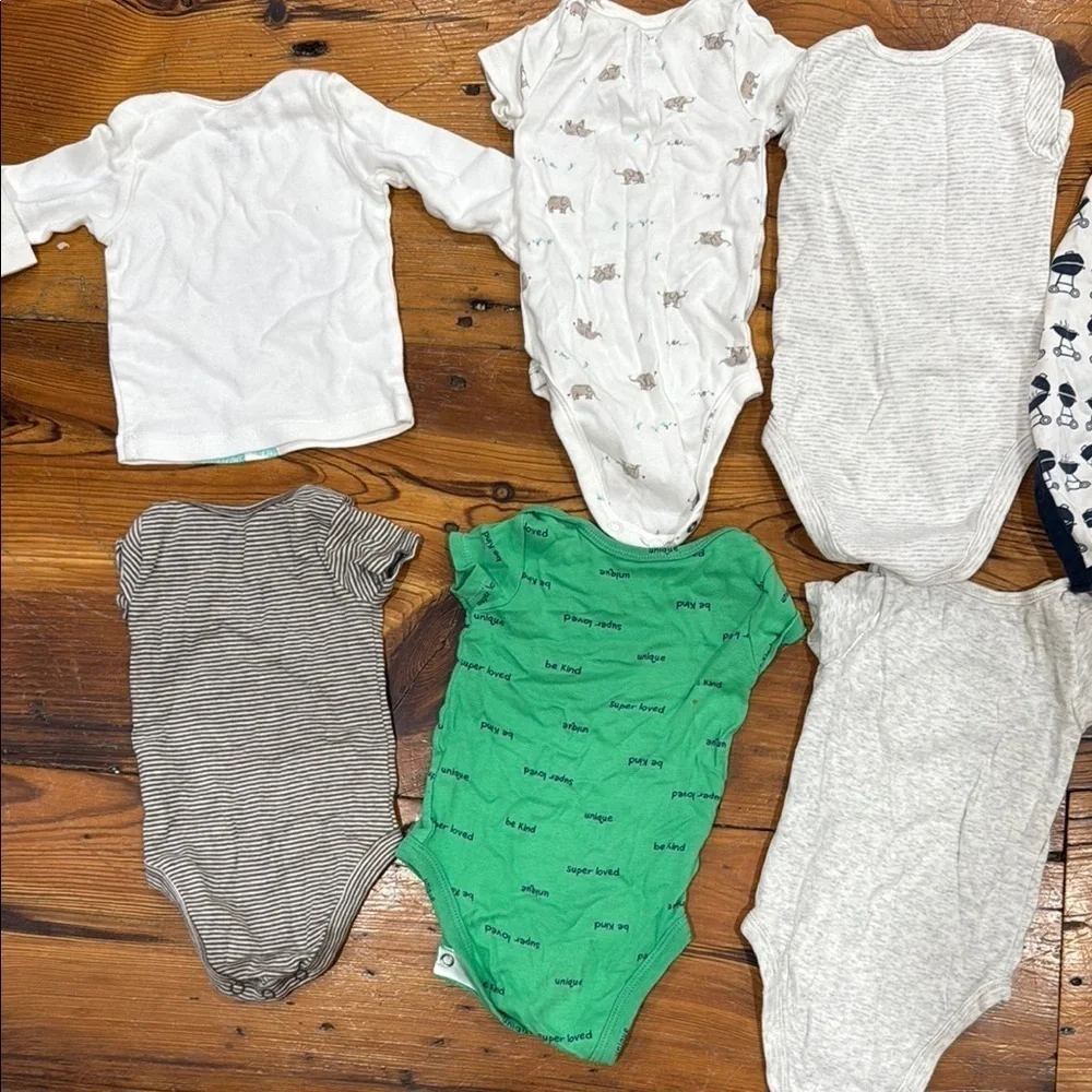 3 month bundle of baby onsies short sleeve & Monica and Andy bbq romper